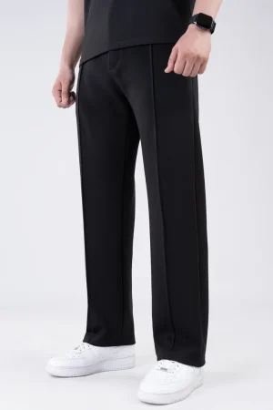 Scuba Olive 4-Way Stretch Front Stitch Black Trousers